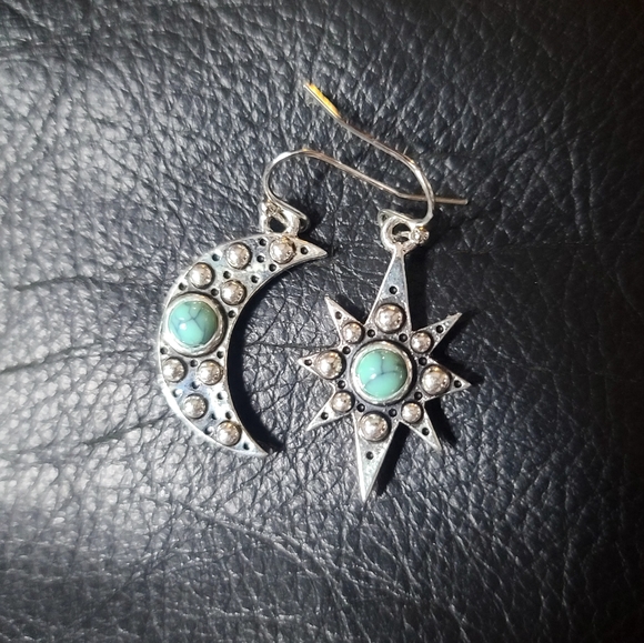 Turquoise & sterling 🌙 moon & 🌟 Star earrings - Picture 2 of 3